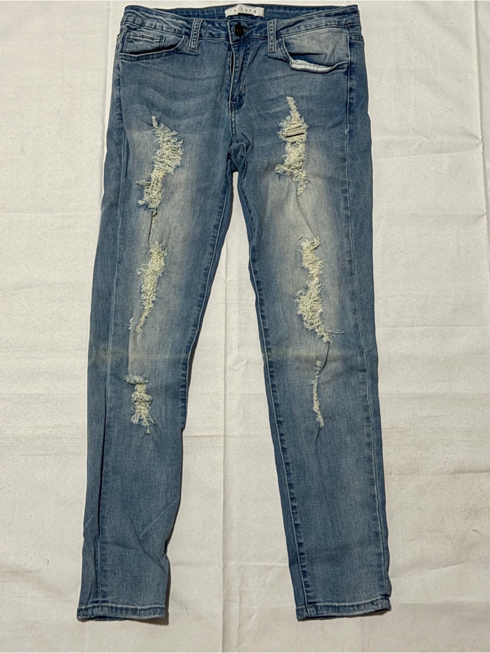 Men's Skinny Distressed Jeans in Light Blue